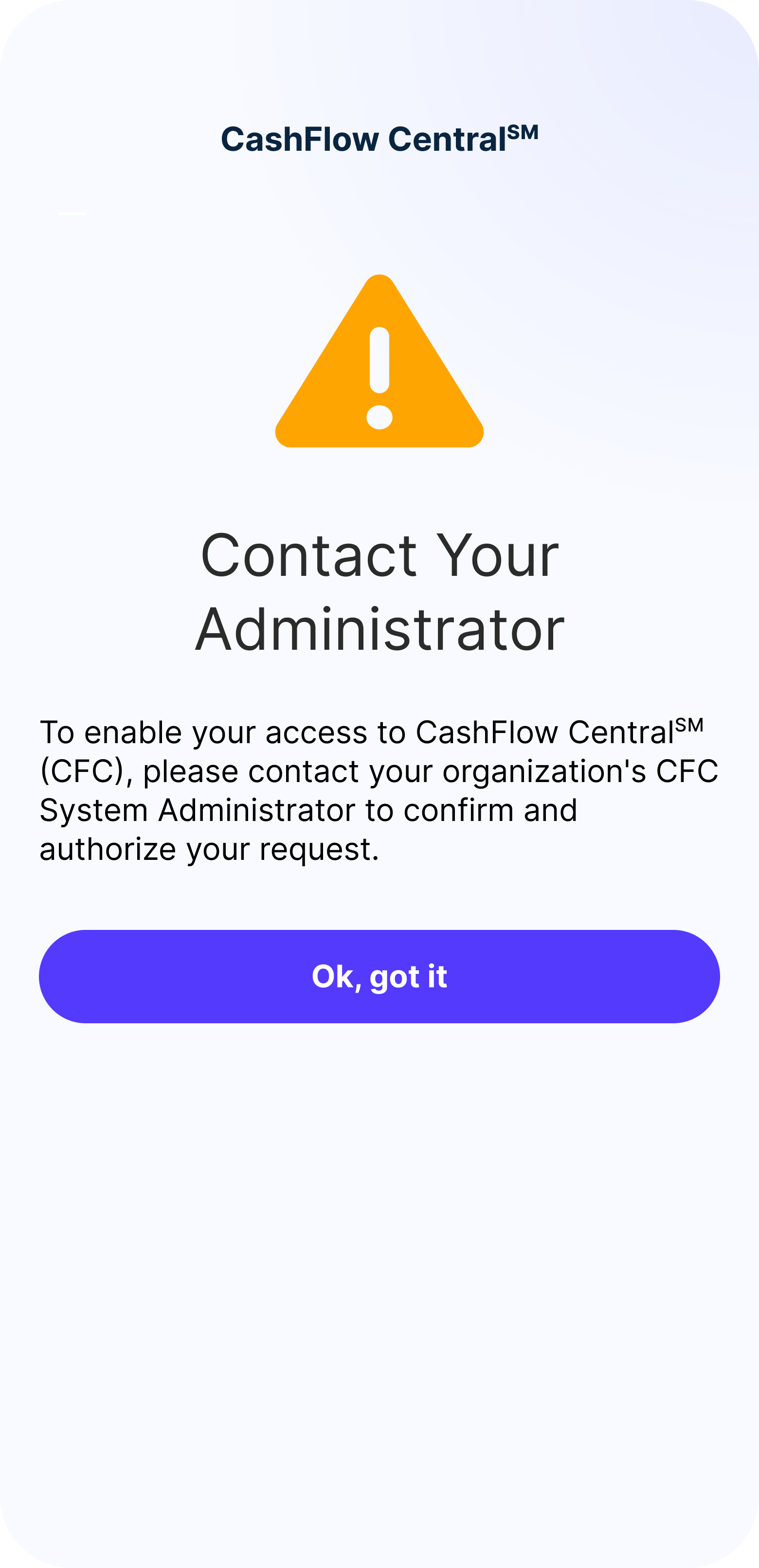 Contact Your Administrator screen