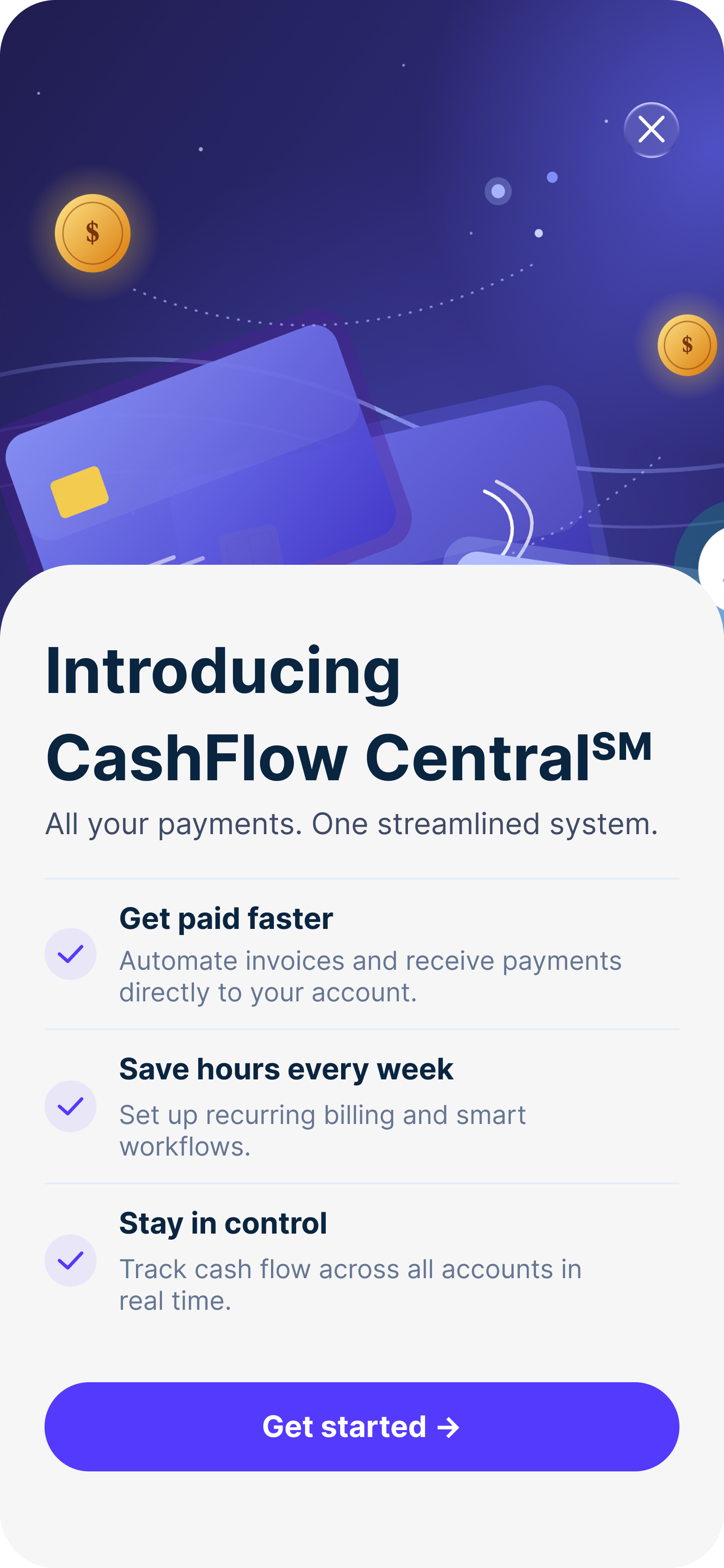 CashFlow Central splash and feature highlights
